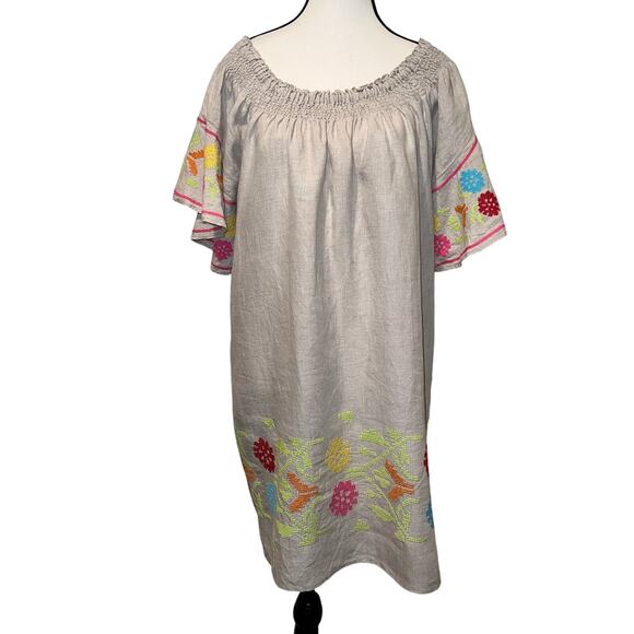 Uncle Frank Linen Cross Stitch Off Shoulder Tunic Peasant Dress Flax Size M - Picture 6 of 11